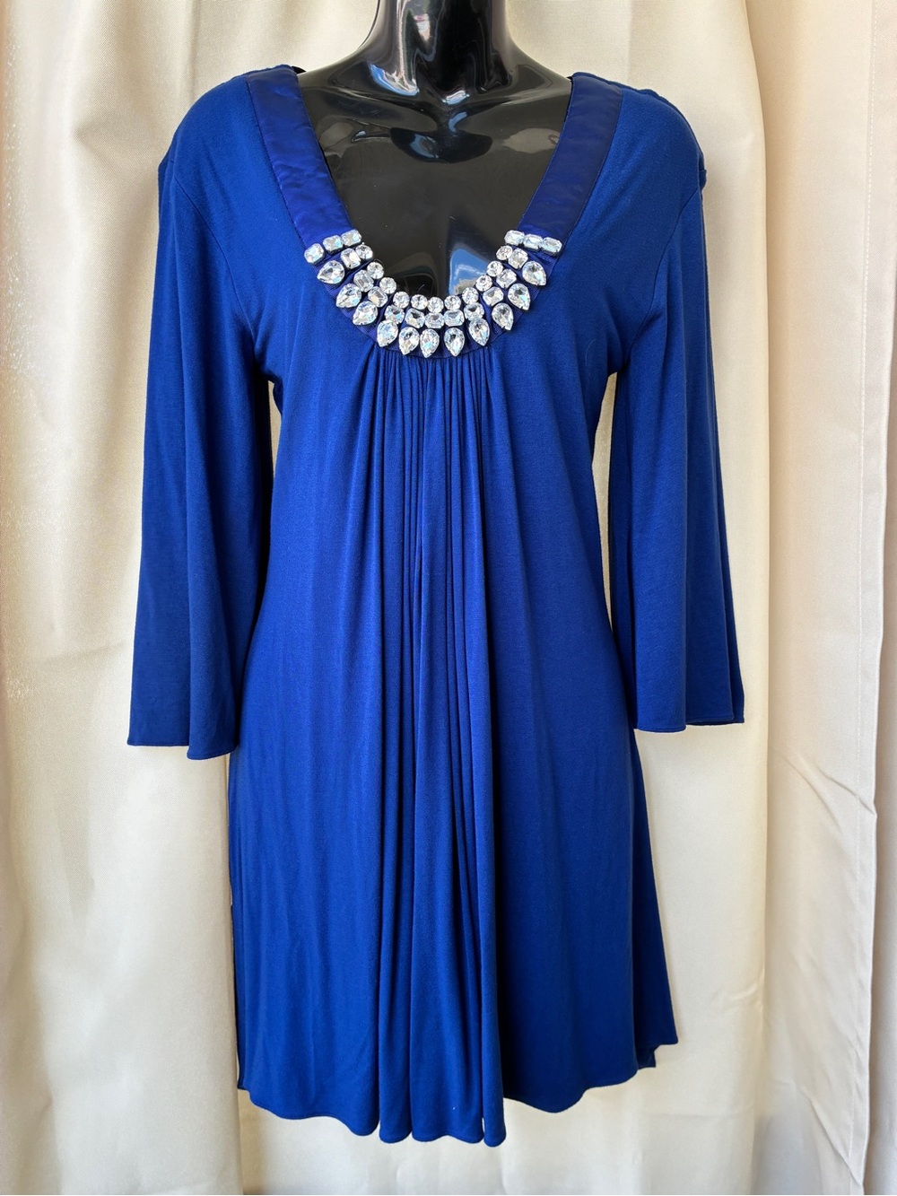 Vintage Y2K Large Sky Brand Royal Blue Rhinestone McBling Large Mini Swing Dress